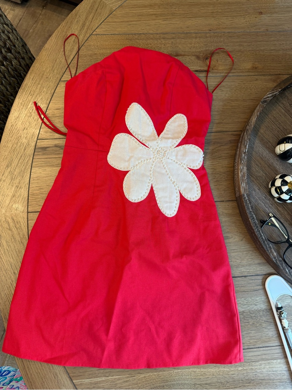 Altar'd State Red Mini Dress with White Flower Applique